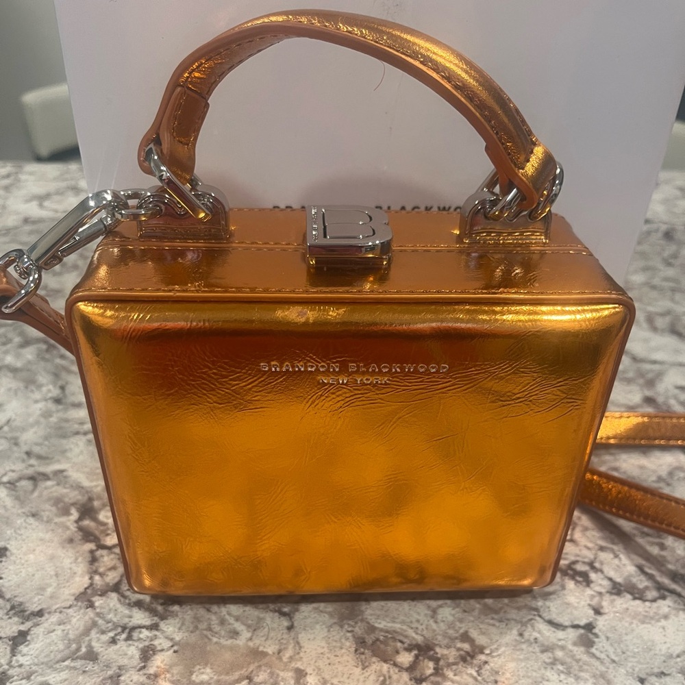 Brandon Blackwood Metallic Orange Mini Box Bag